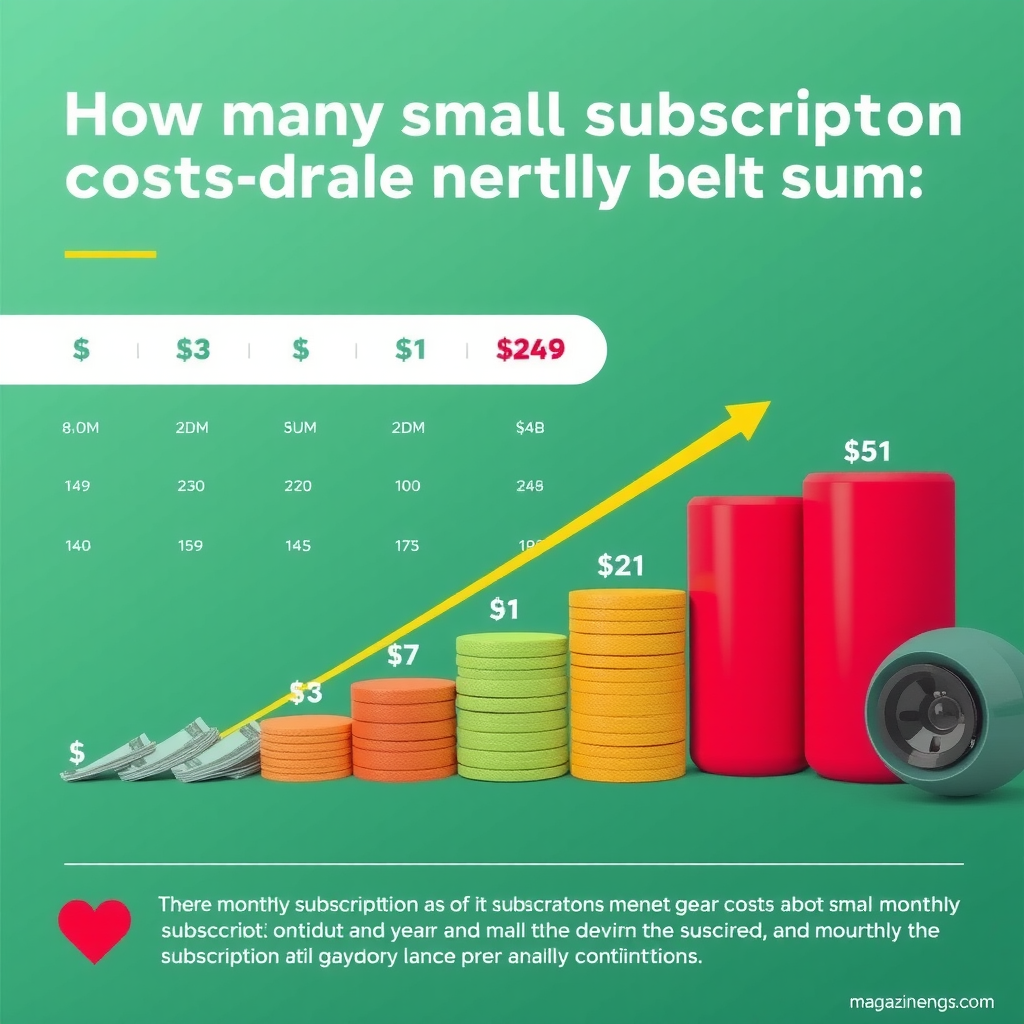 Eine Infografik, die zeigt, wie sich viele kleine monatliche Abonnementkosten zu einer großen jährlichen Summe addieren.